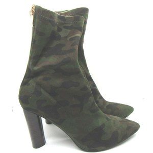 Camouflage Boots Sz 8 Fabric Upper Heeled Zipped Point Toe Simmi London Women's